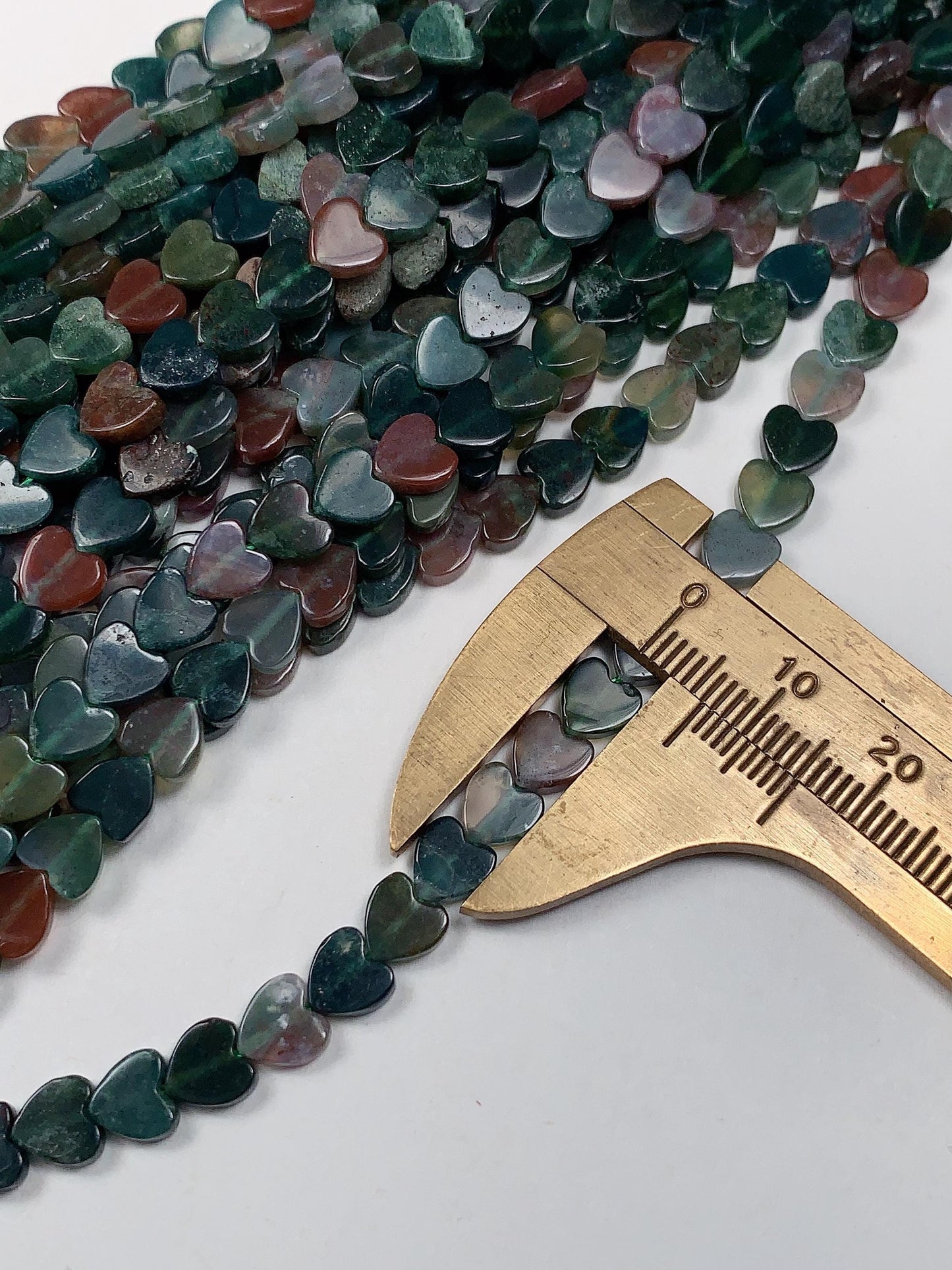 6mm Natural Red Green Moss India Agate Heart Shape Beads 15" Strand