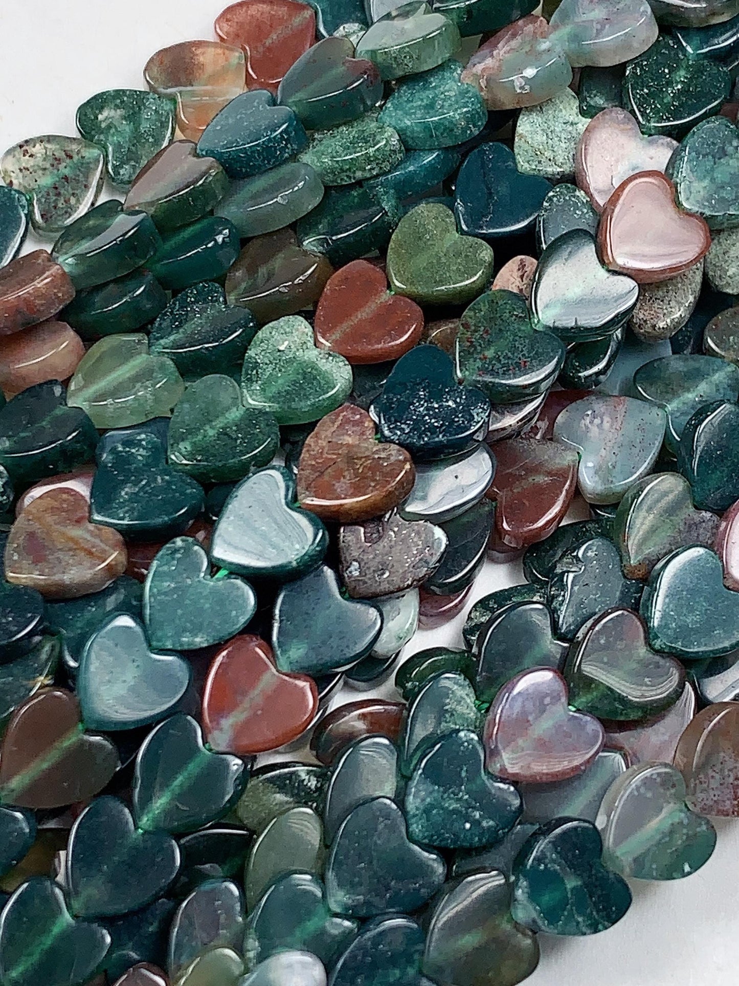 6mm Natural Red Green Moss India Agate Heart Shape Beads 15" Strand