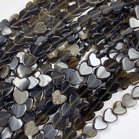6mm Natural Gold Golden Obsidian Heart Shape Beads 15" Strand