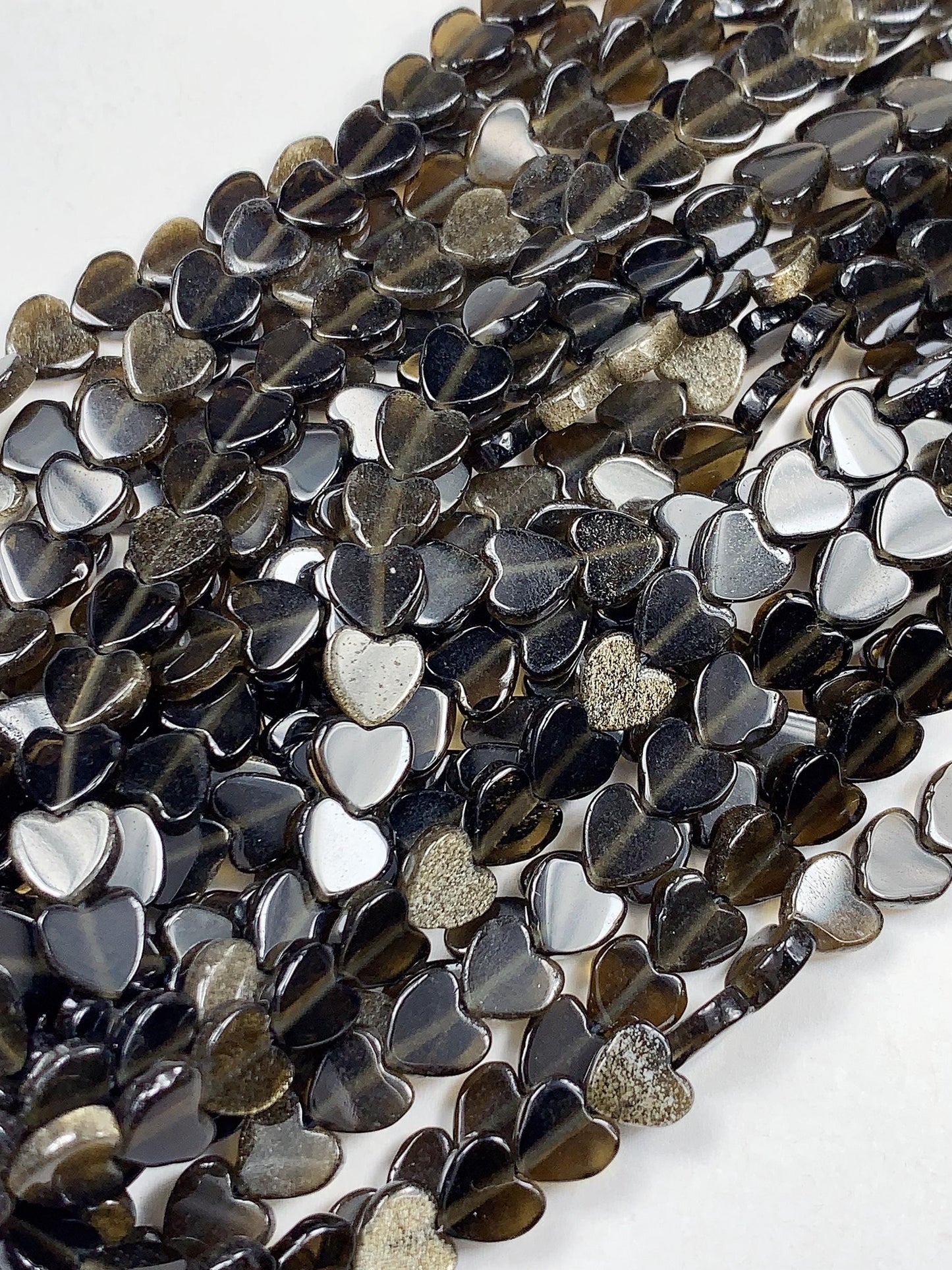6mm Natural Gold Golden Obsidian Heart Shape Beads 15" Strand