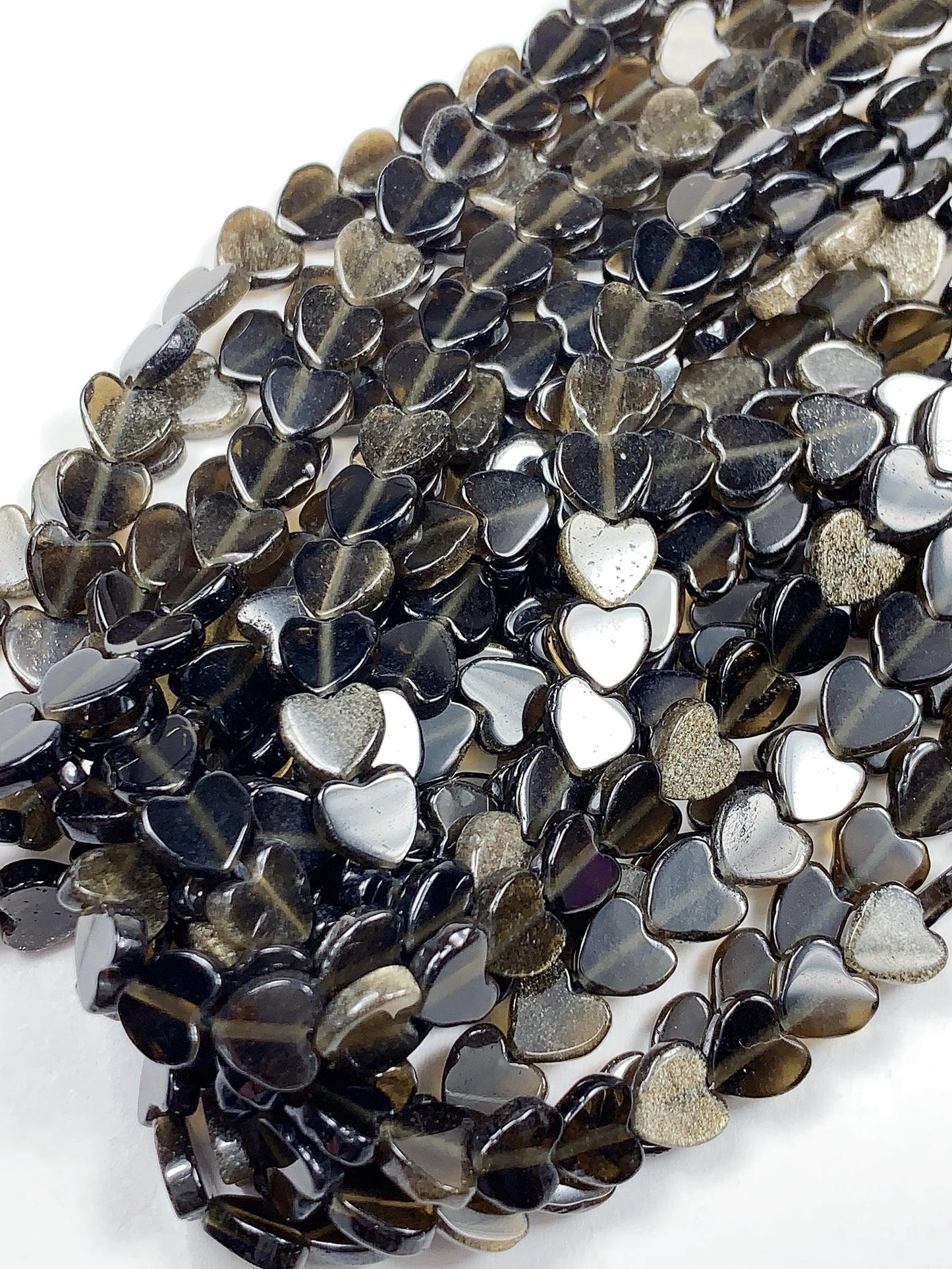 6mm Natural Gold Golden Obsidian Heart Shape Beads 15" Strand