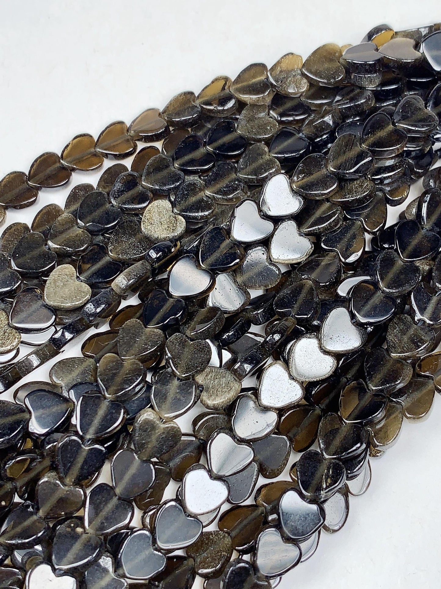 6mm Natural Gold Golden Obsidian Heart Shape Beads 15" Strand