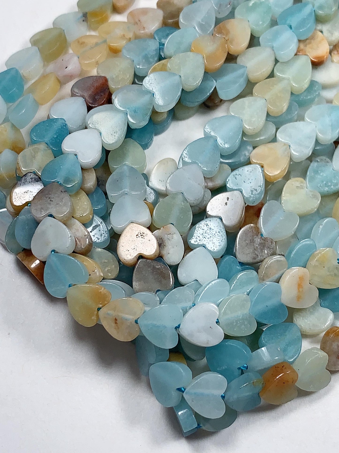 6mm Natural Blue Yellow Brown Amazonite Heart Shape Beads 15" Strand
