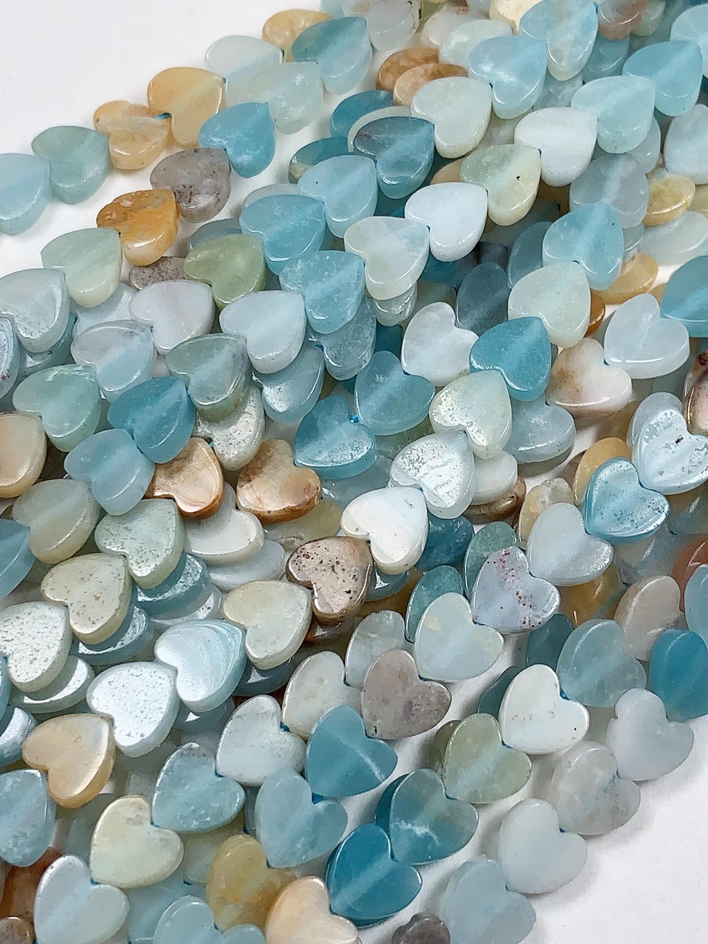 6mm Natural Blue Yellow Brown Amazonite Heart Shape Beads 15" Strand