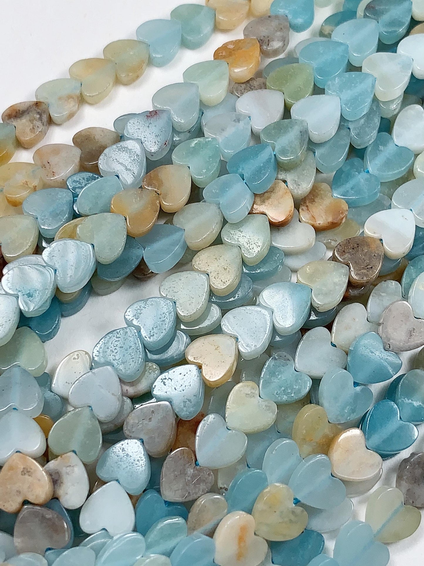 6mm Natural Blue Yellow Brown Amazonite Heart Shape Beads 15" Strand