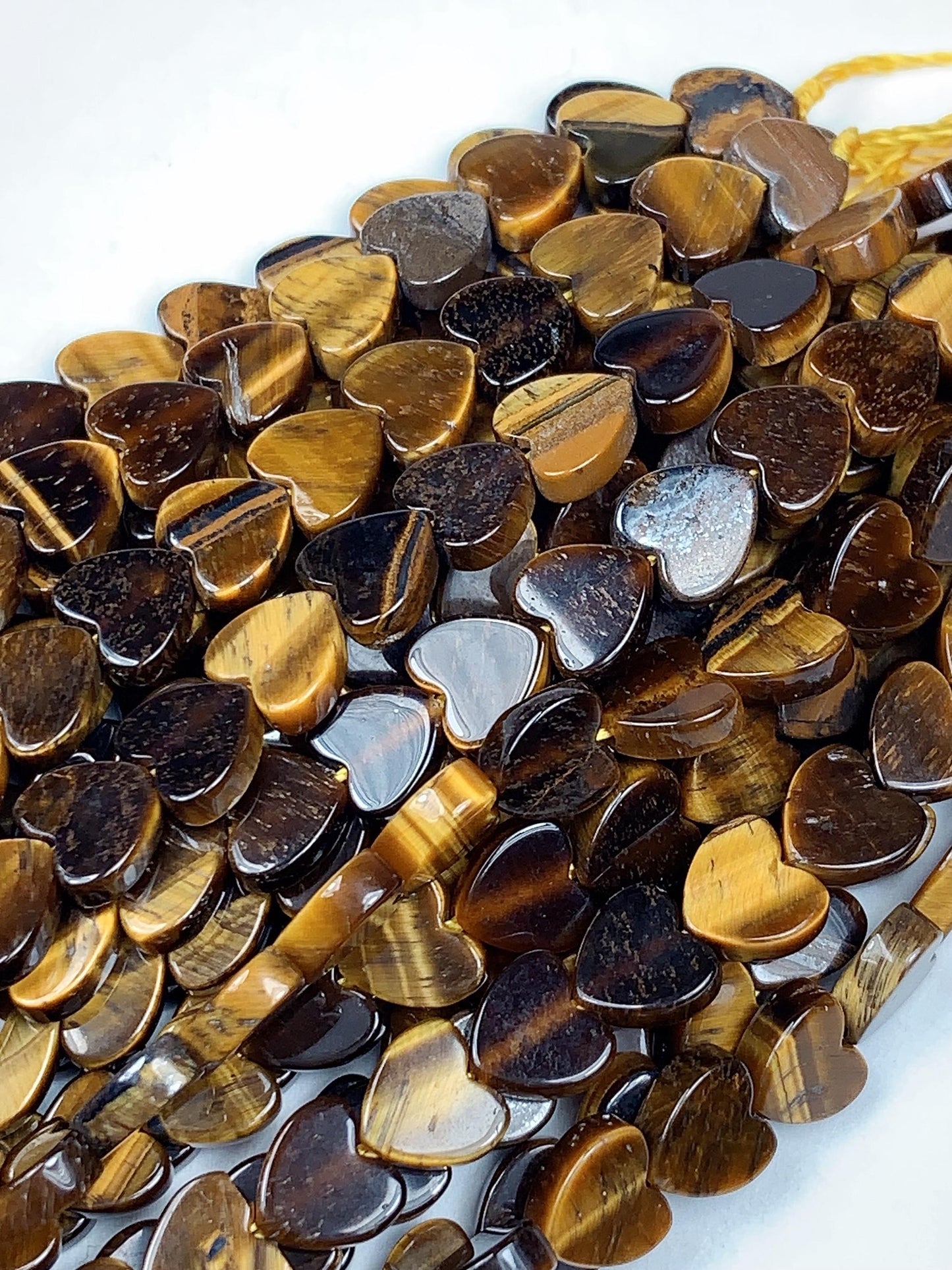 6mm Natural Yellow Tigers Eyes Heart Shape Beads 15" Strand