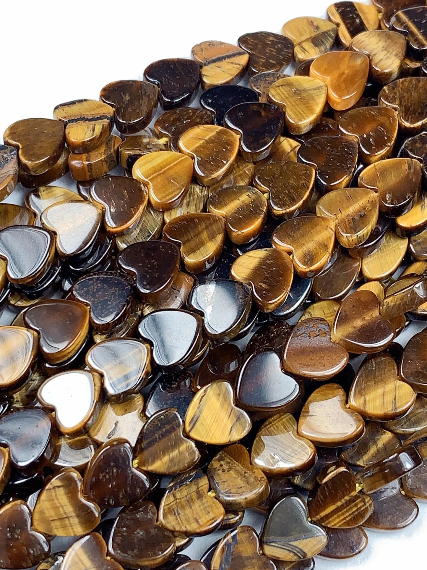 6mm Natural Yellow Tigers Eyes Heart Shape Beads 15" Strand