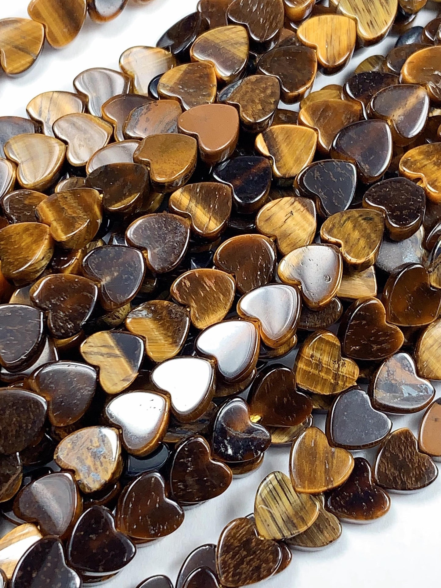 6mm Natural Yellow Tigers Eyes Heart Shape Beads 15" Strand
