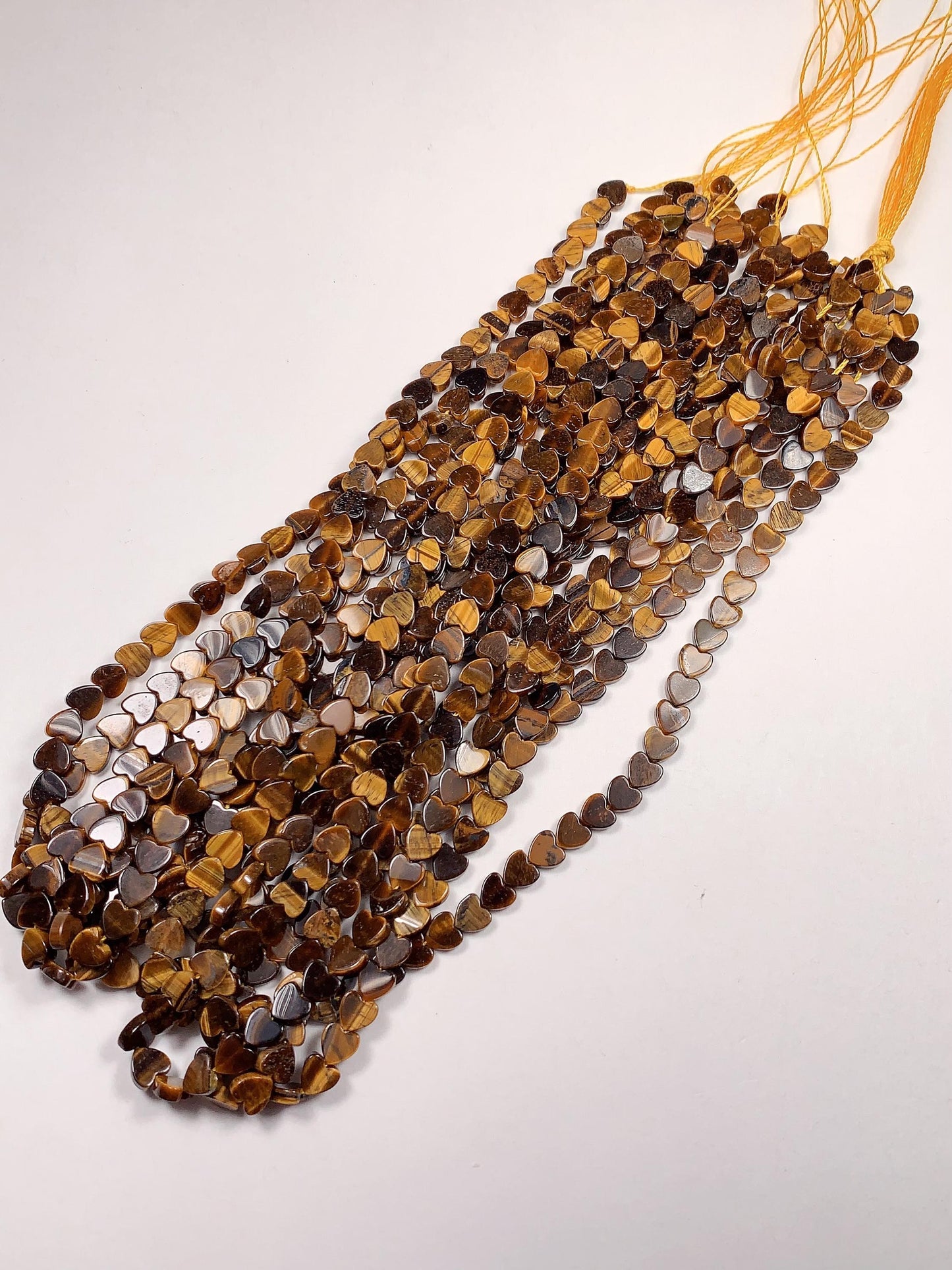 6mm Natural Yellow Tigers Eyes Heart Shape Beads 15" Strand