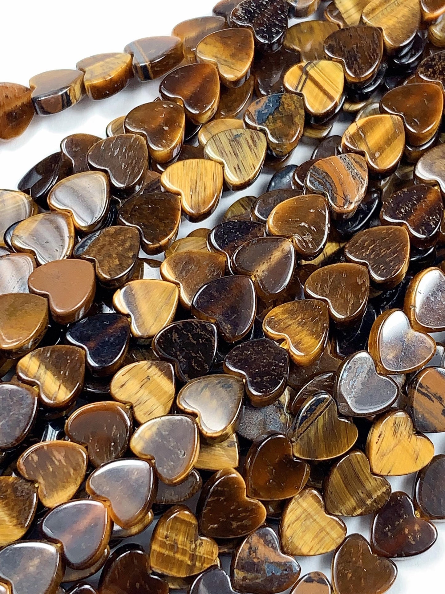 6mm Natural Yellow Tigers Eyes Heart Shape Beads 15" Strand