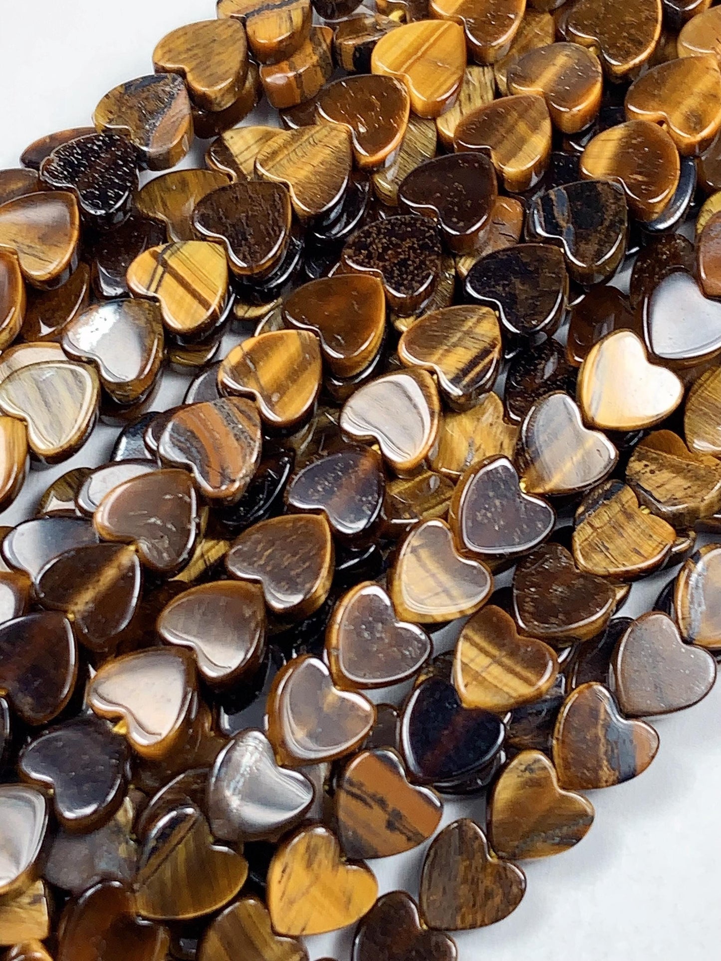 6mm Natural Yellow Tigers Eyes Heart Shape Beads 15" Strand
