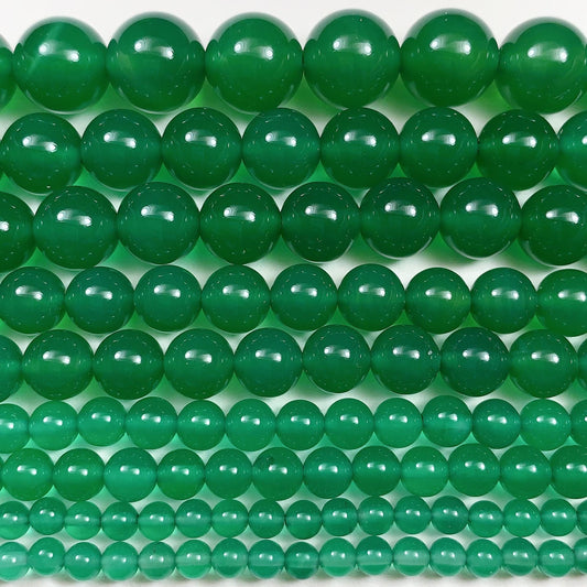 Deep Green Onyx Agate Beads: AAA Grade, Smooth Round, 15.5" Strand