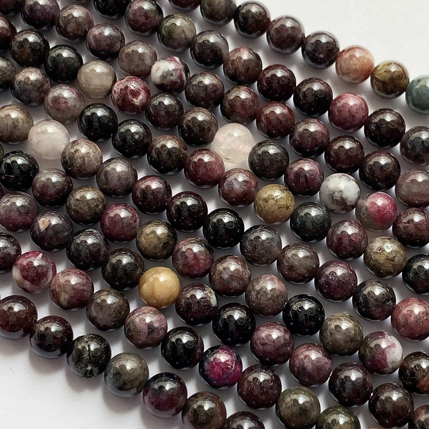 Natural  Black Brown Deep Pink Purple Tourmaline Smooth Round Beads 15.5" Strand Gemstone 6mm