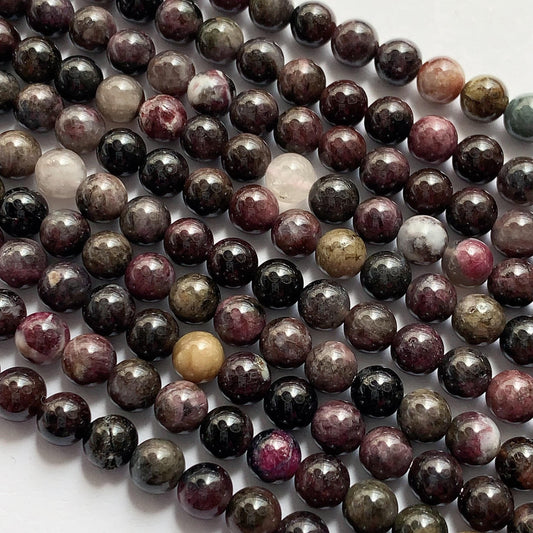 Natural  Black Brown Deep Pink Purple Tourmaline Smooth Round Beads 15.5" Strand Gemstone 6mm