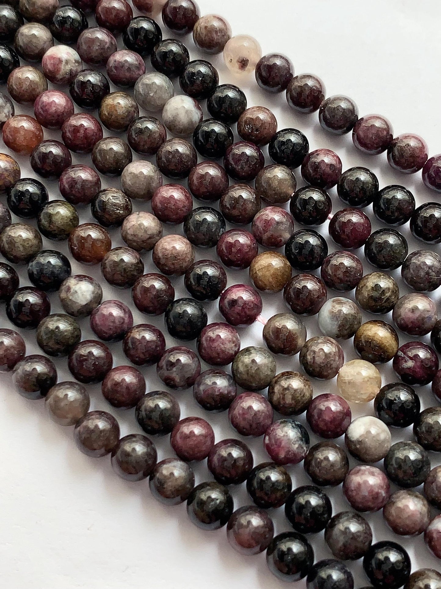 Natural  Black Brown Deep Pink Purple Tourmaline Smooth Round Beads 15.5" Strand Gemstone 6mm