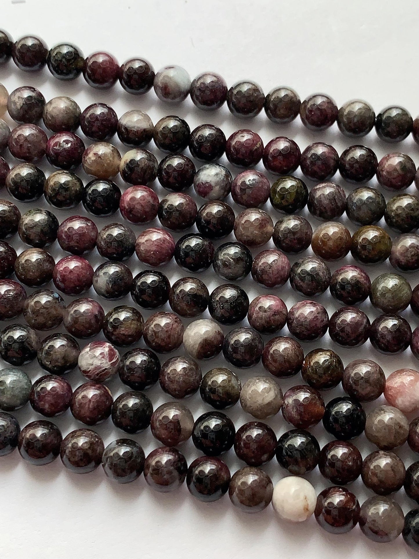 Natural  Black Brown Deep Pink Purple Tourmaline Smooth Round Beads 15.5" Strand Gemstone 6mm