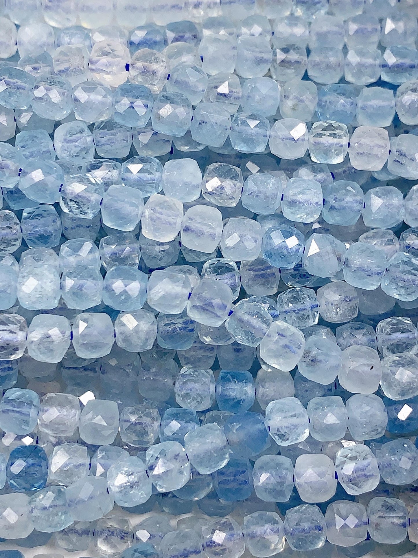 4.5mm Natural Blue Aquamarine Faceted Square Cube Beads Gemstone Strand 15.5