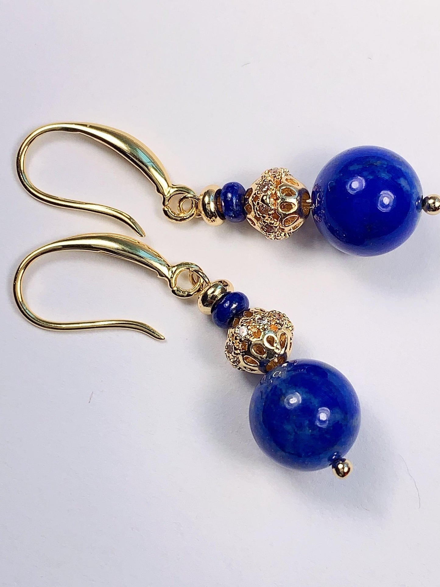 14K Gold Filled Lapis Lazuli Jewelry Set: Bracelet, Earrings, Necklace