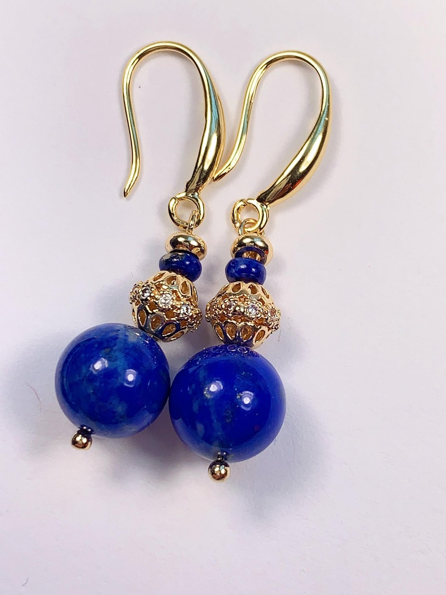 14K Gold Filled Lapis Lazuli Jewelry Set: Bracelet, Earrings, Necklace