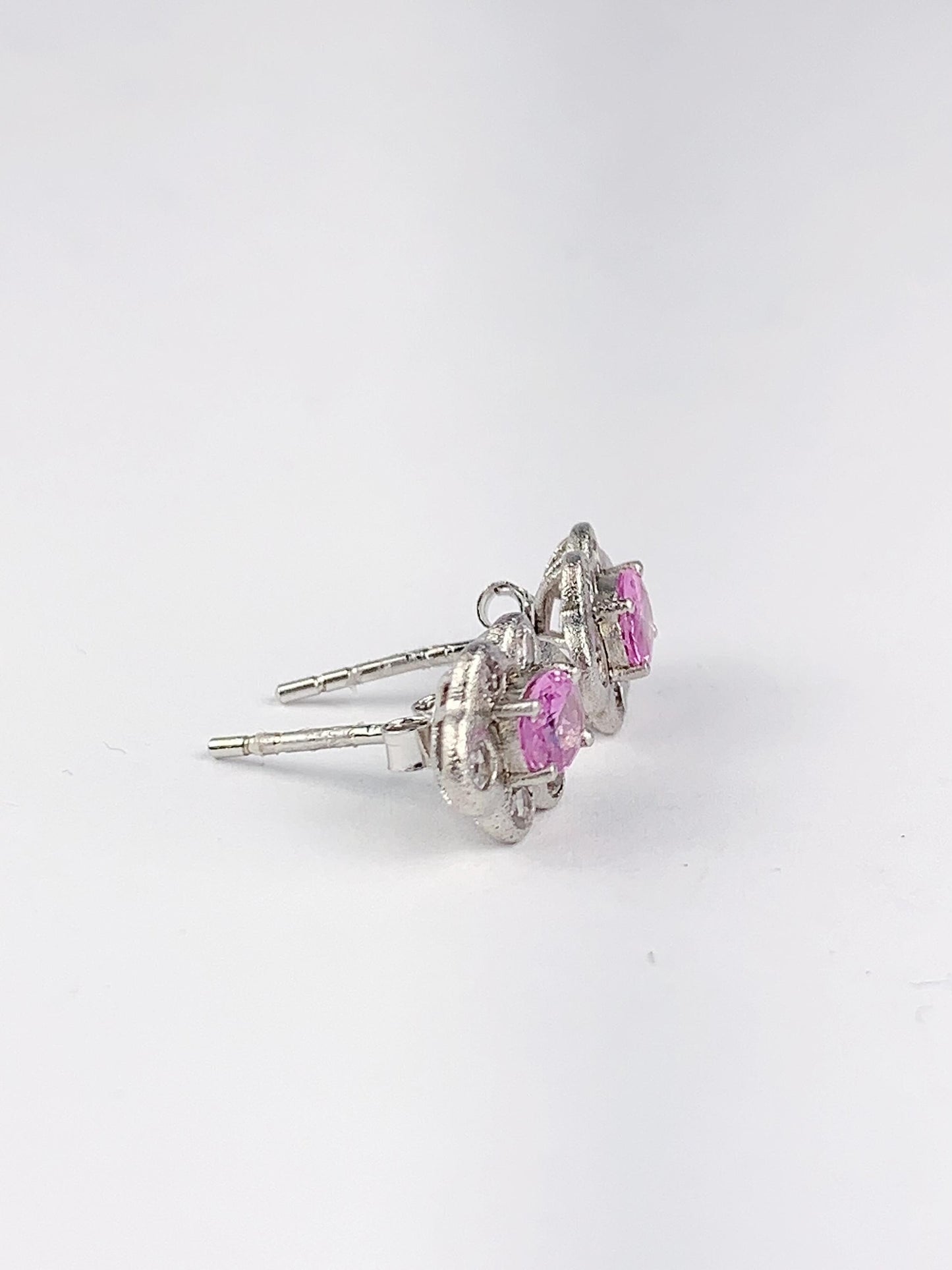 Pink Sapphire Sterling Silver Earrings: 18k Gold Plated Studs