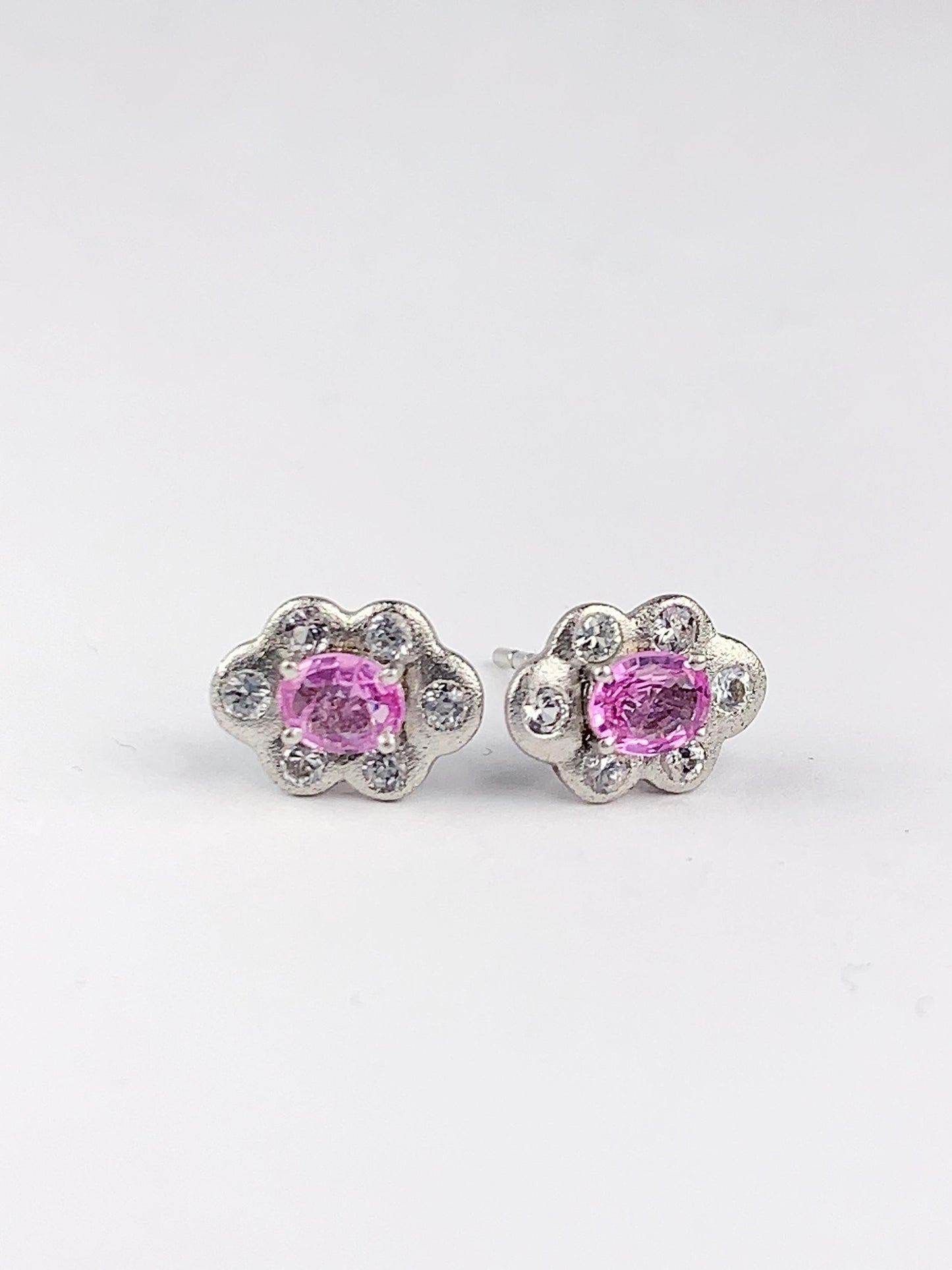 Pink Sapphire Sterling Silver Earrings: 18k Gold Plated Studs