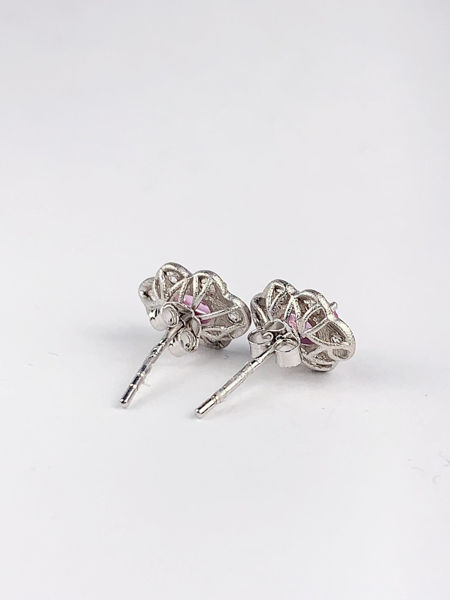 Pink Sapphire Sterling Silver Earrings: 18k Gold Plated Studs