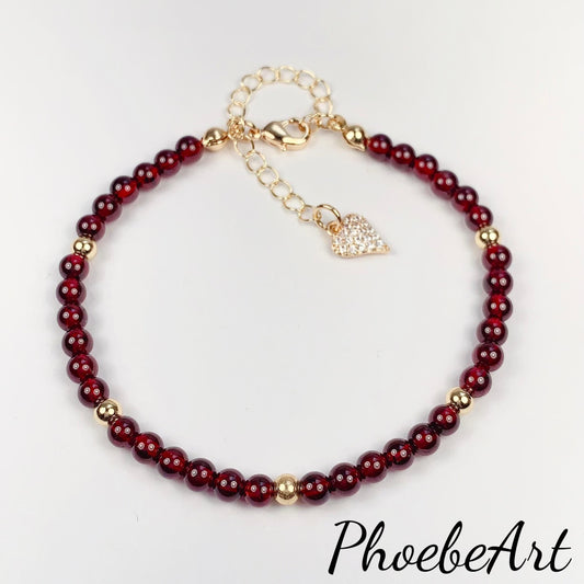 Red Garnet Bracelet: 14K Gold Filled, January Birthstone, Healing Crystals