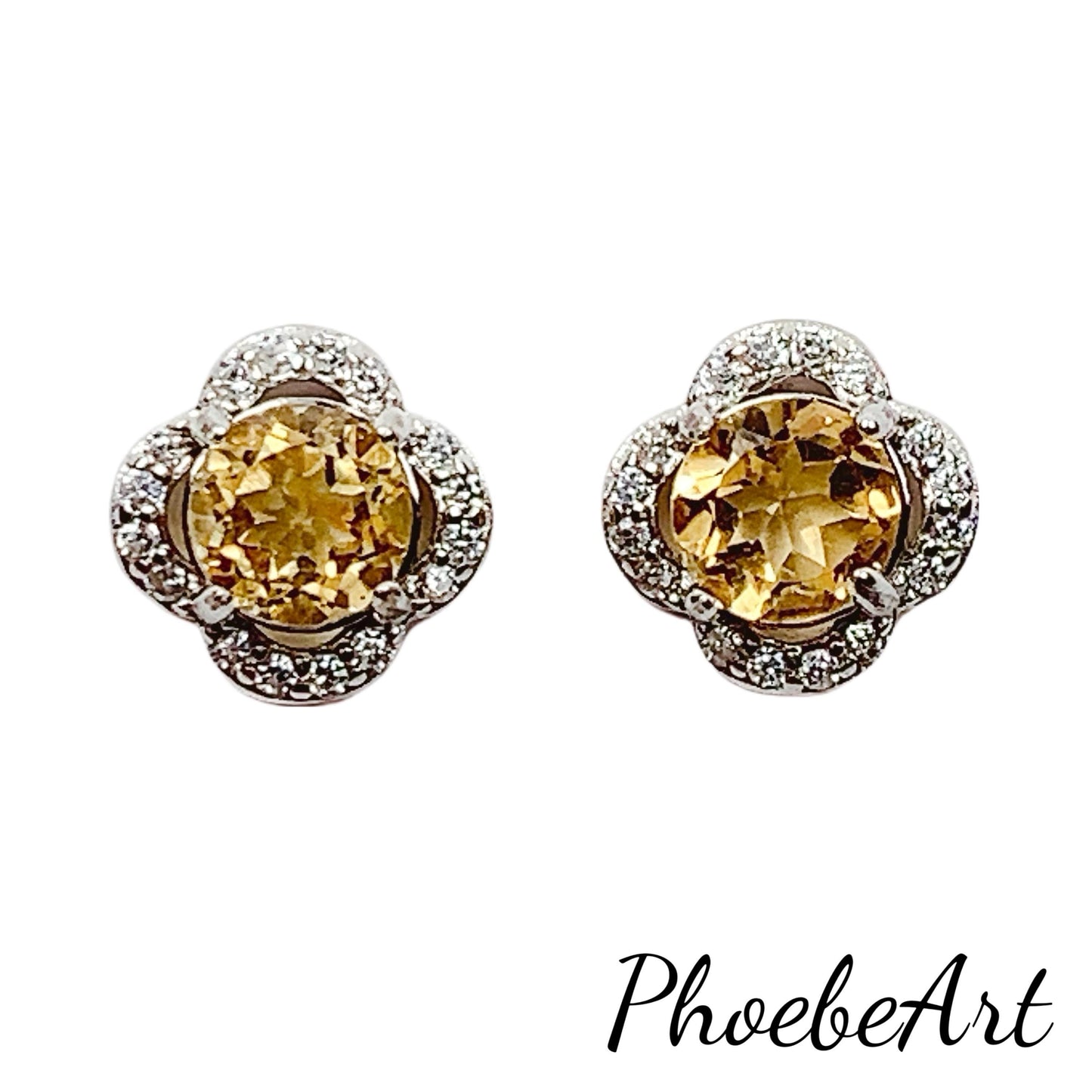 Citrine Earrings: 5mm Round, AAA Yellow Gem, Sterling Silver