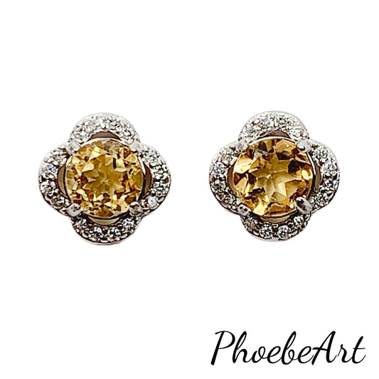 Citrine Earrings: 5mm Round, AAA Yellow Gem, Sterling Silver