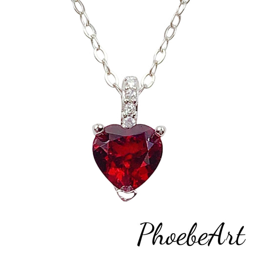 Red Garnet Heart Pendant Necklace: 18K Gold Plated Sterling Silver