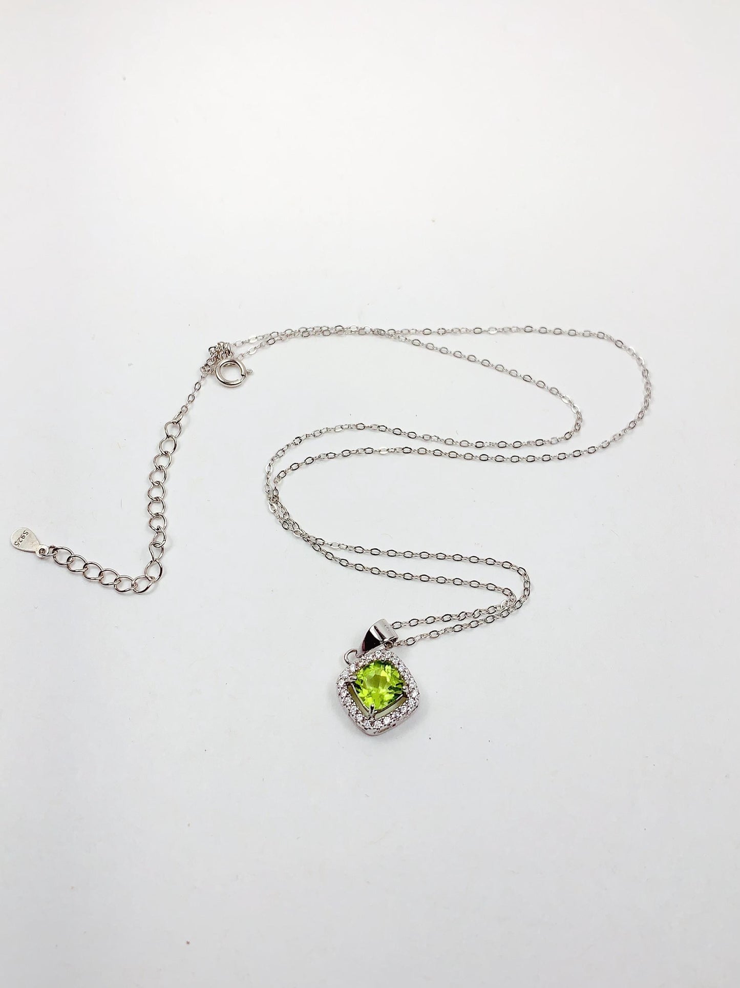 Peridot Sterling Silver Necklace: Gold Plated, Square Cut Gemstone