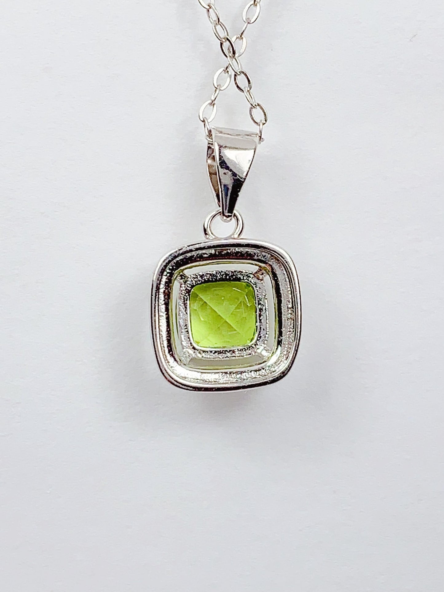 Peridot Sterling Silver Necklace: Gold Plated, Square Cut Gemstone