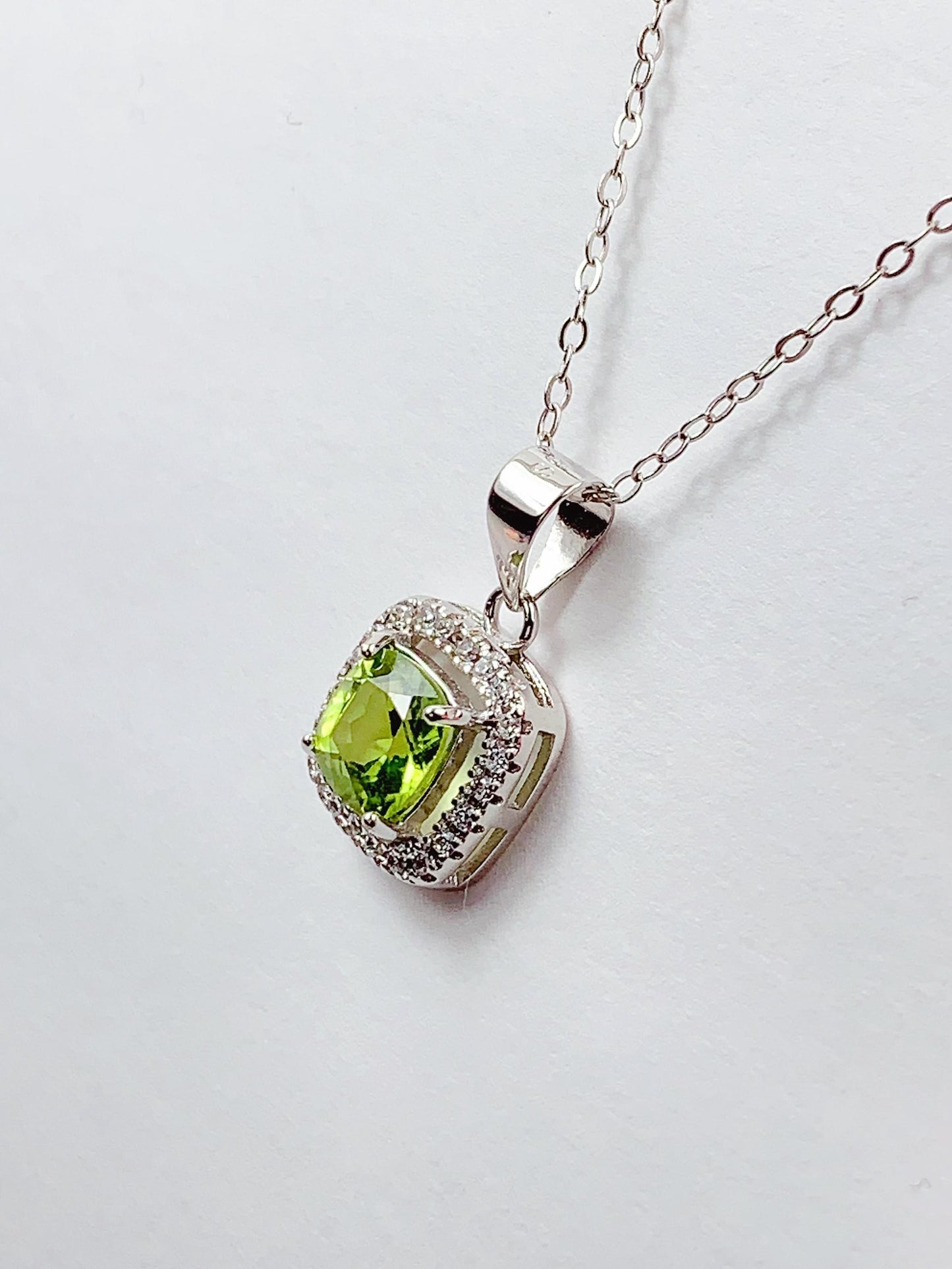 Peridot Sterling Silver Necklace: Gold Plated, Square Cut Gemstone