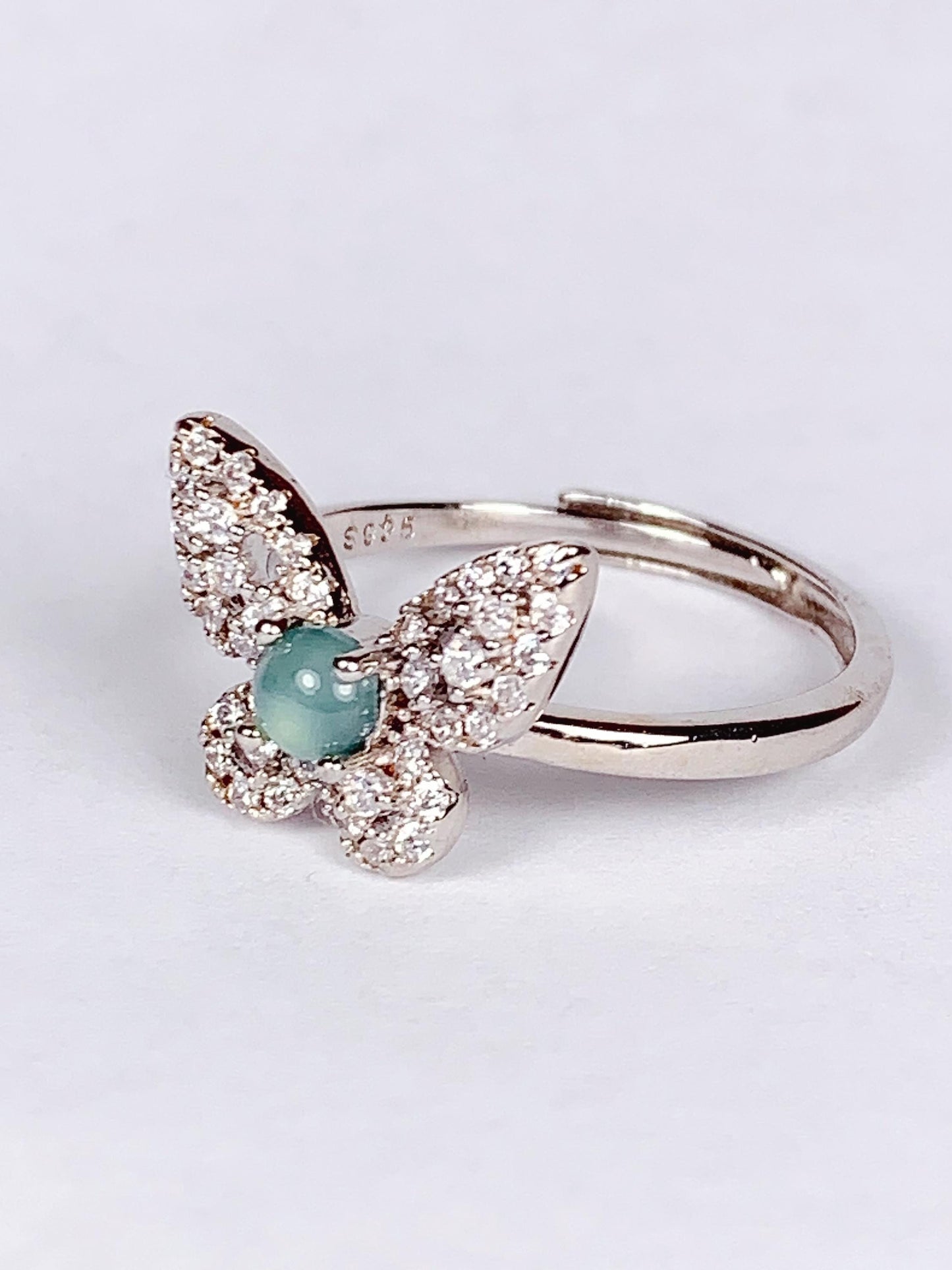 Butterfly Jade Ring: 18K Gold Plated Sterling Silver