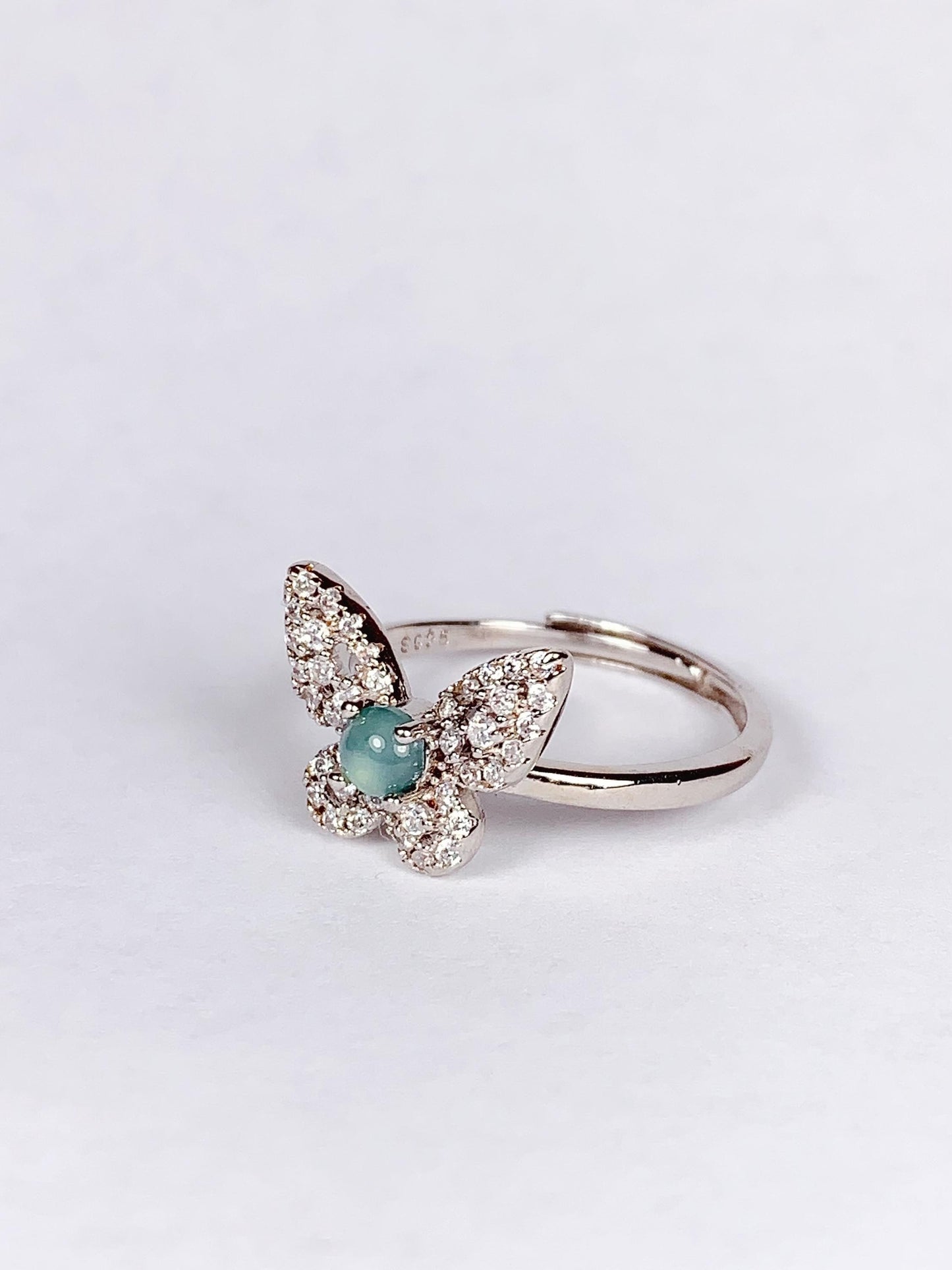 Butterfly Jade Ring: 18K Gold Plated Sterling Silver