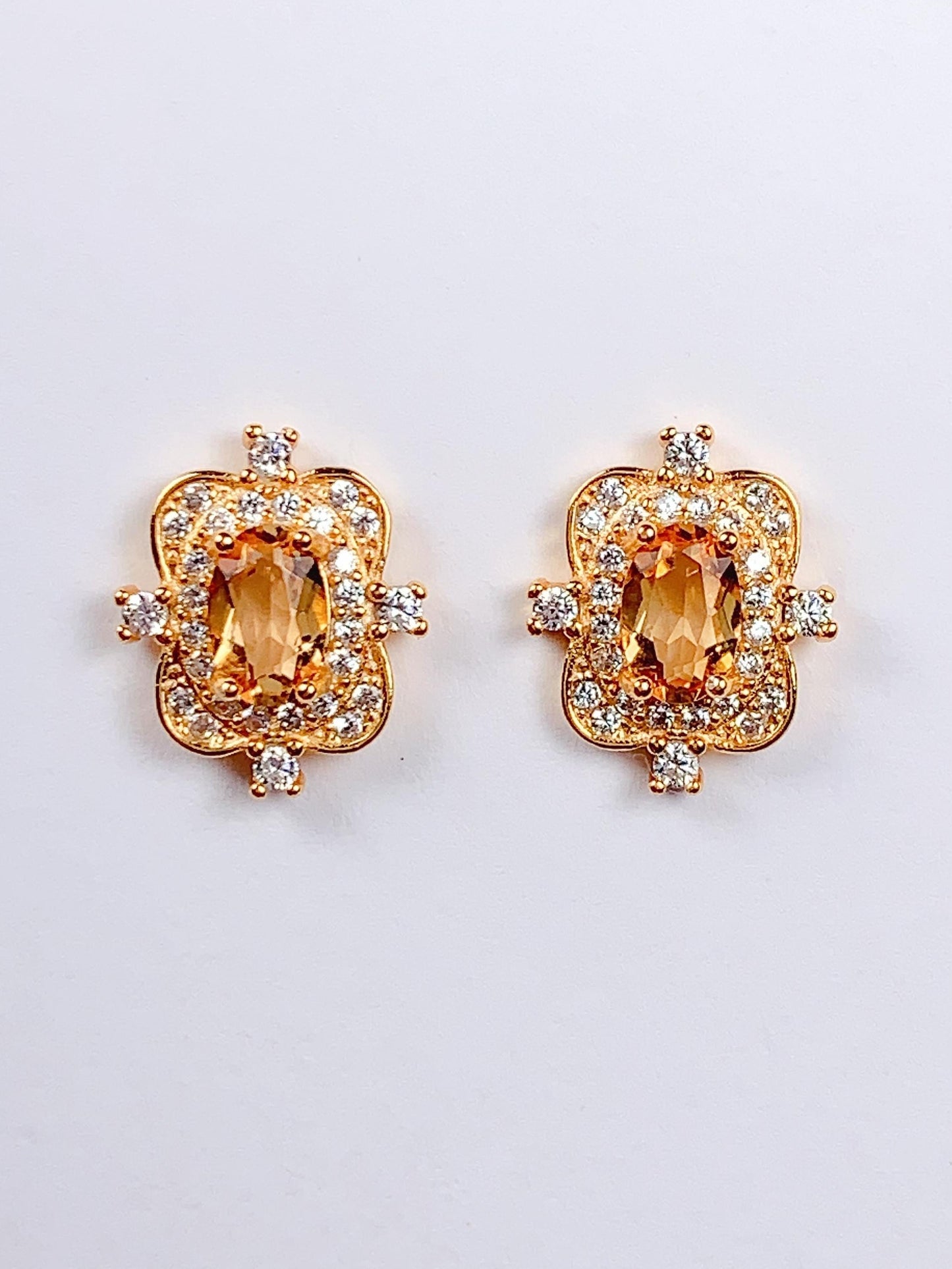 Citrine Earrings: 18k Gold Plated Sterling Silver Studs