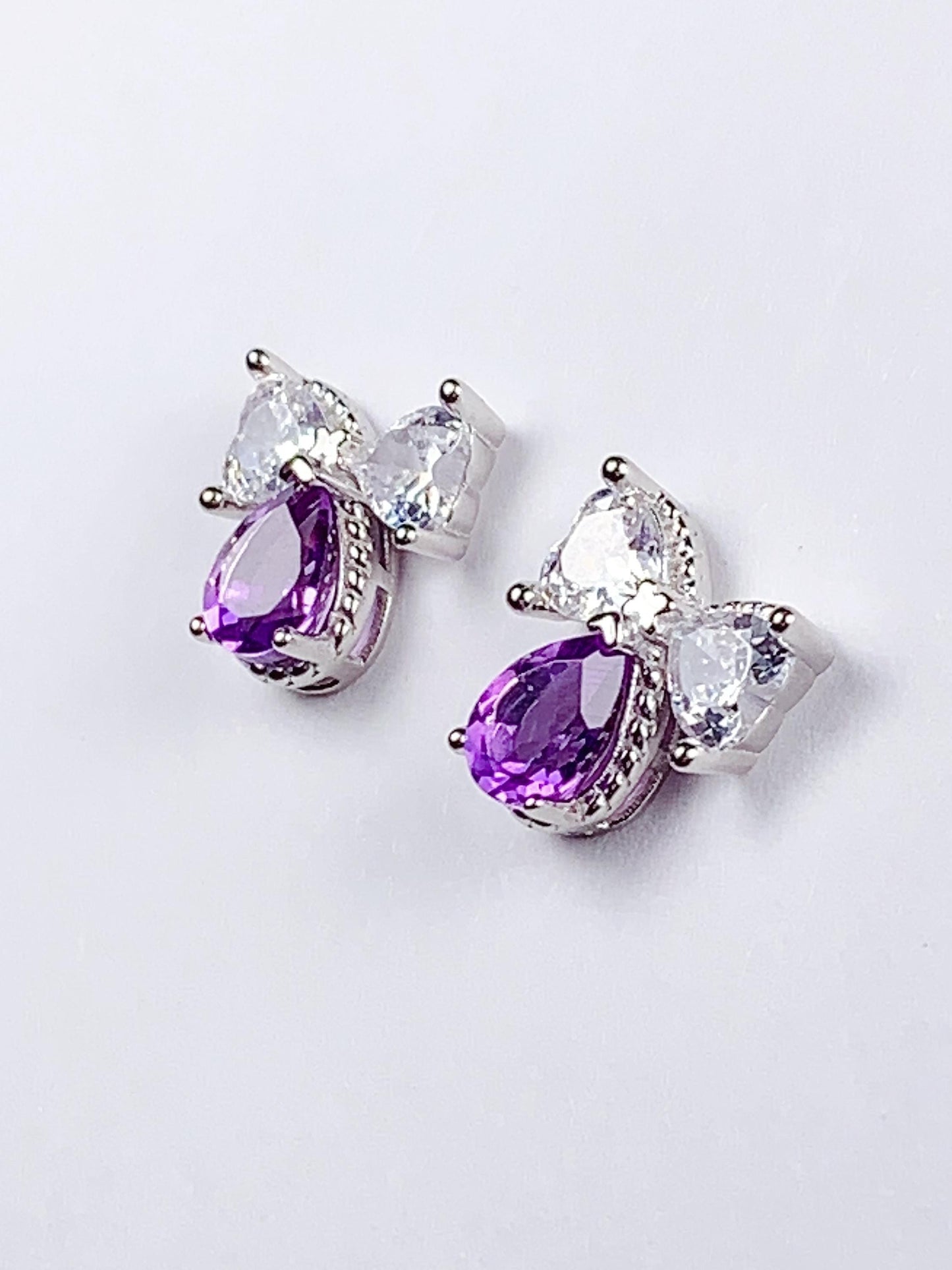 Amethyst Drop Earrings: 18k Gold Plated Sterling Silver Studs