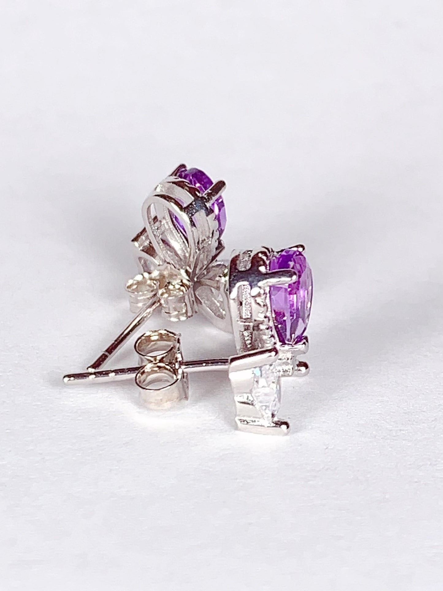 Amethyst Drop Earrings: 18k Gold Plated Sterling Silver Studs