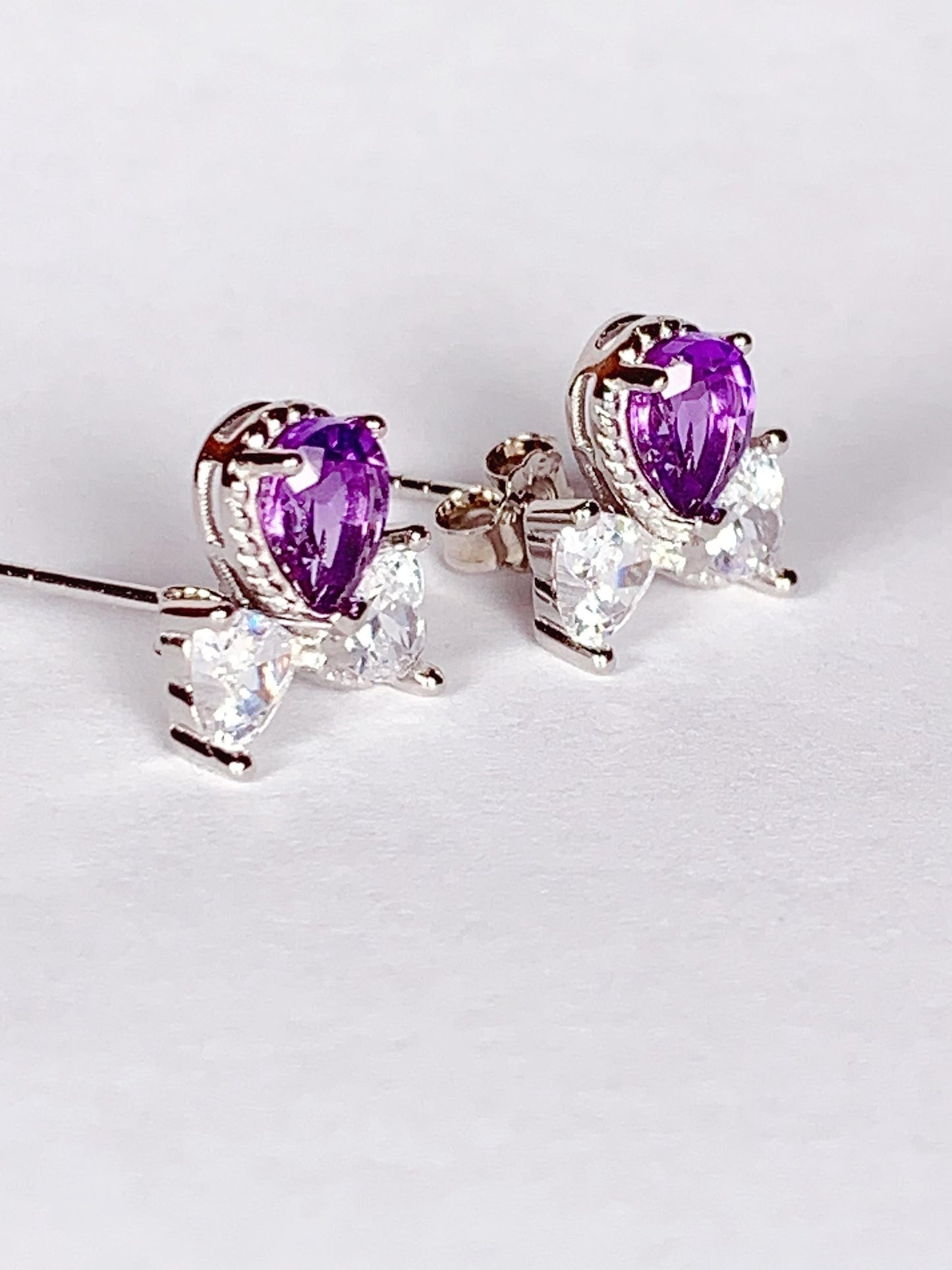 Amethyst Drop Earrings: 18k Gold Plated Sterling Silver Studs