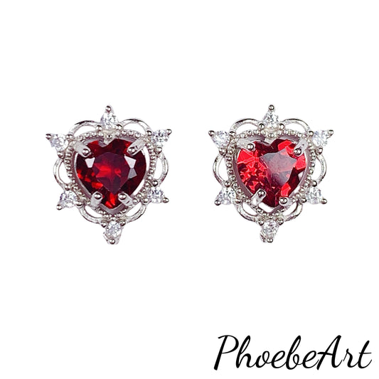 Red Garnet Heart Earrings: 18k Gold Plated Sterling Silver