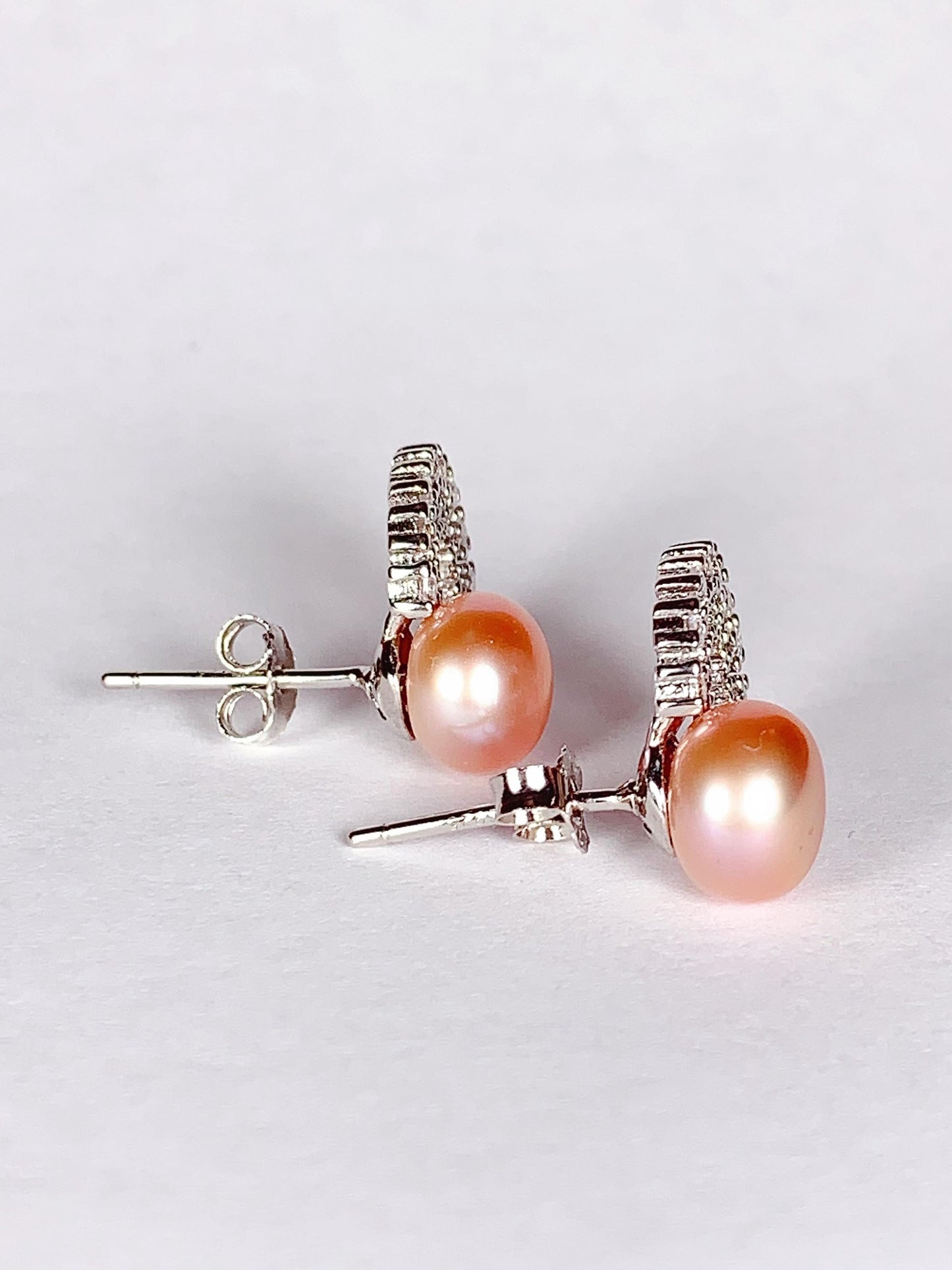 AAA Orange Pearl Earrings: 18k Gold Plated Sterling Silver Studs