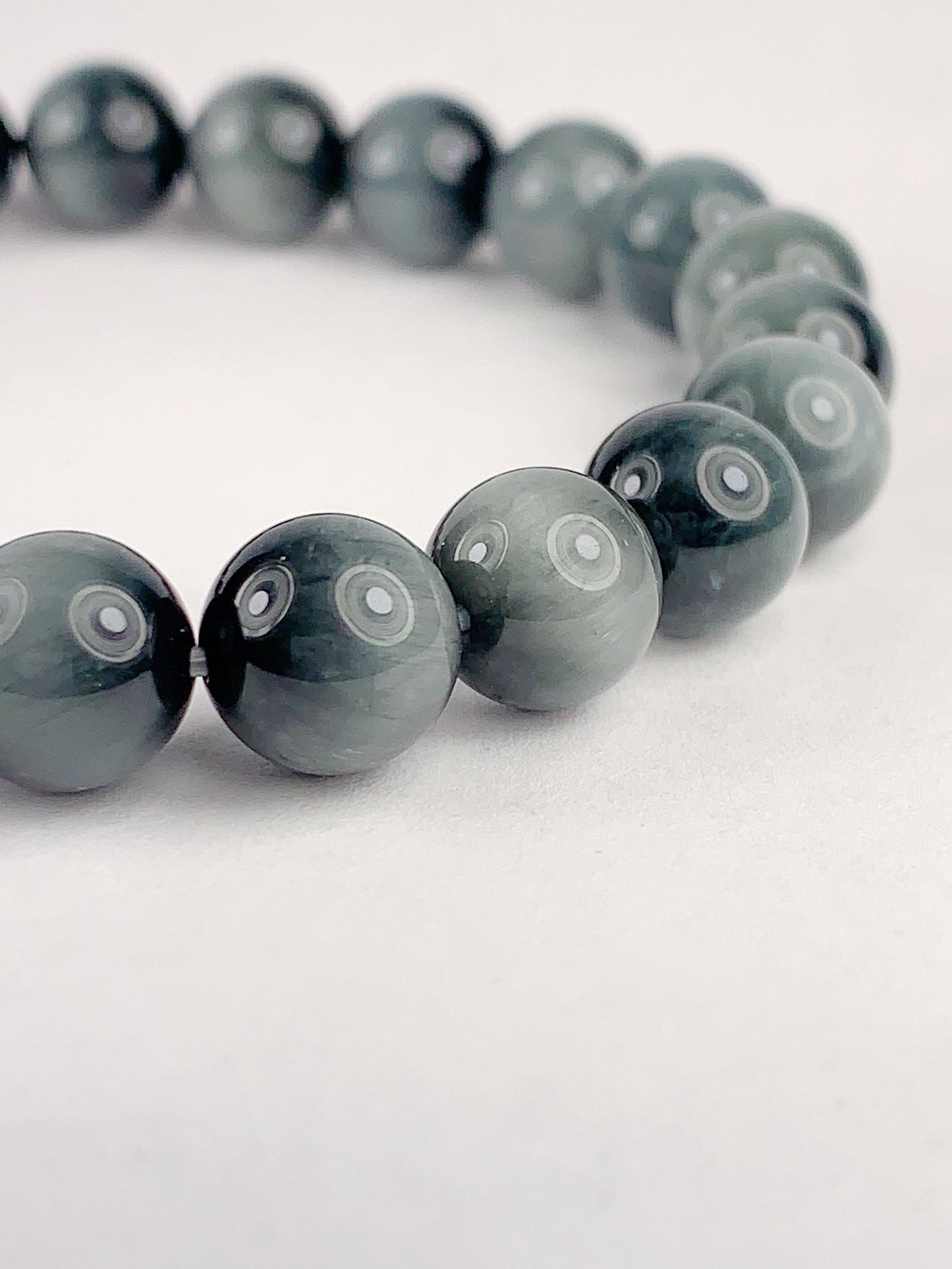 Natural Gray Hawk Eye Bracelet: AAA Gemstone, 8mm Round Beads