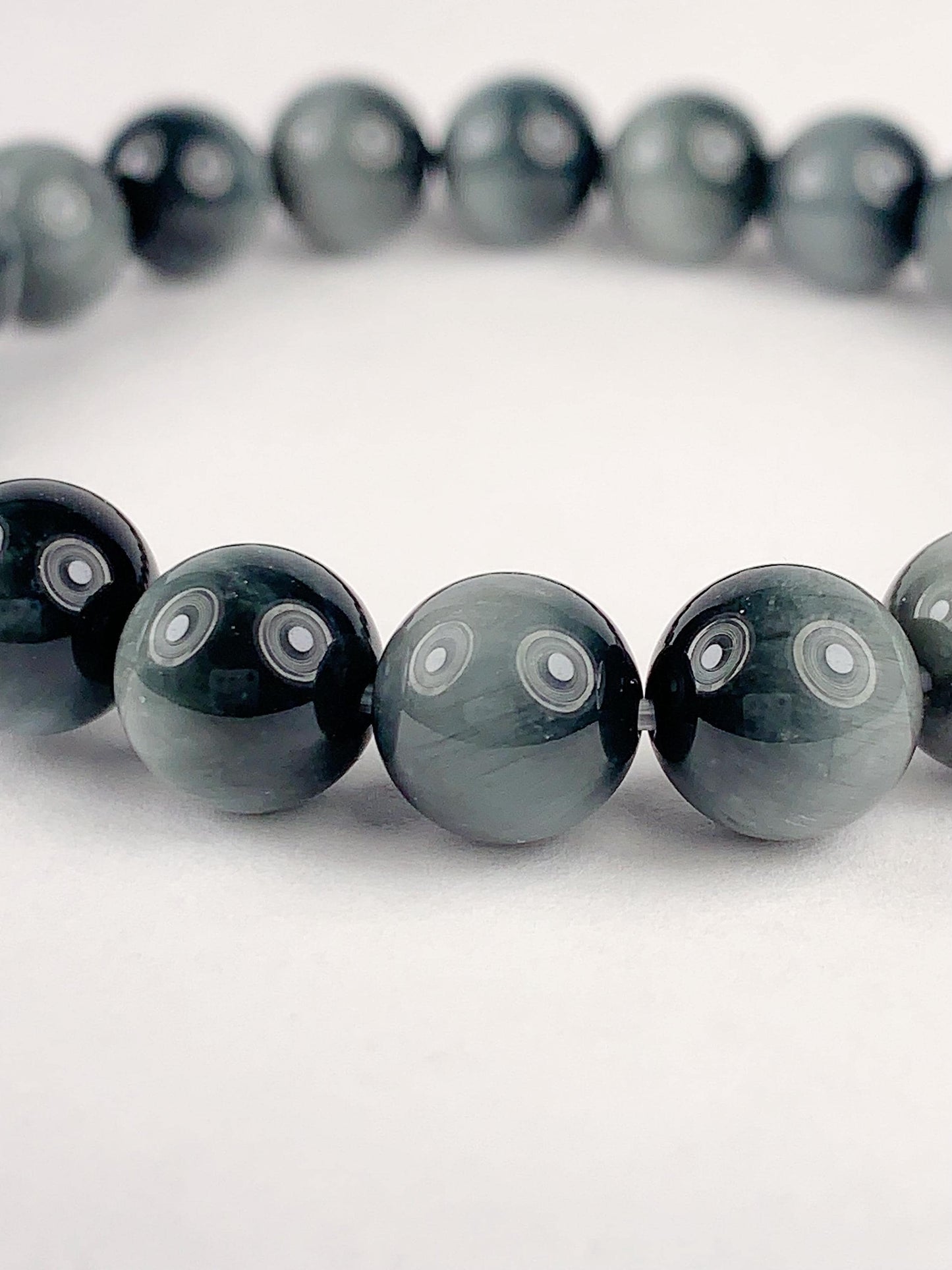 Natural Gray Hawk Eye Bracelet: AAA Gemstone, 8mm Round Beads