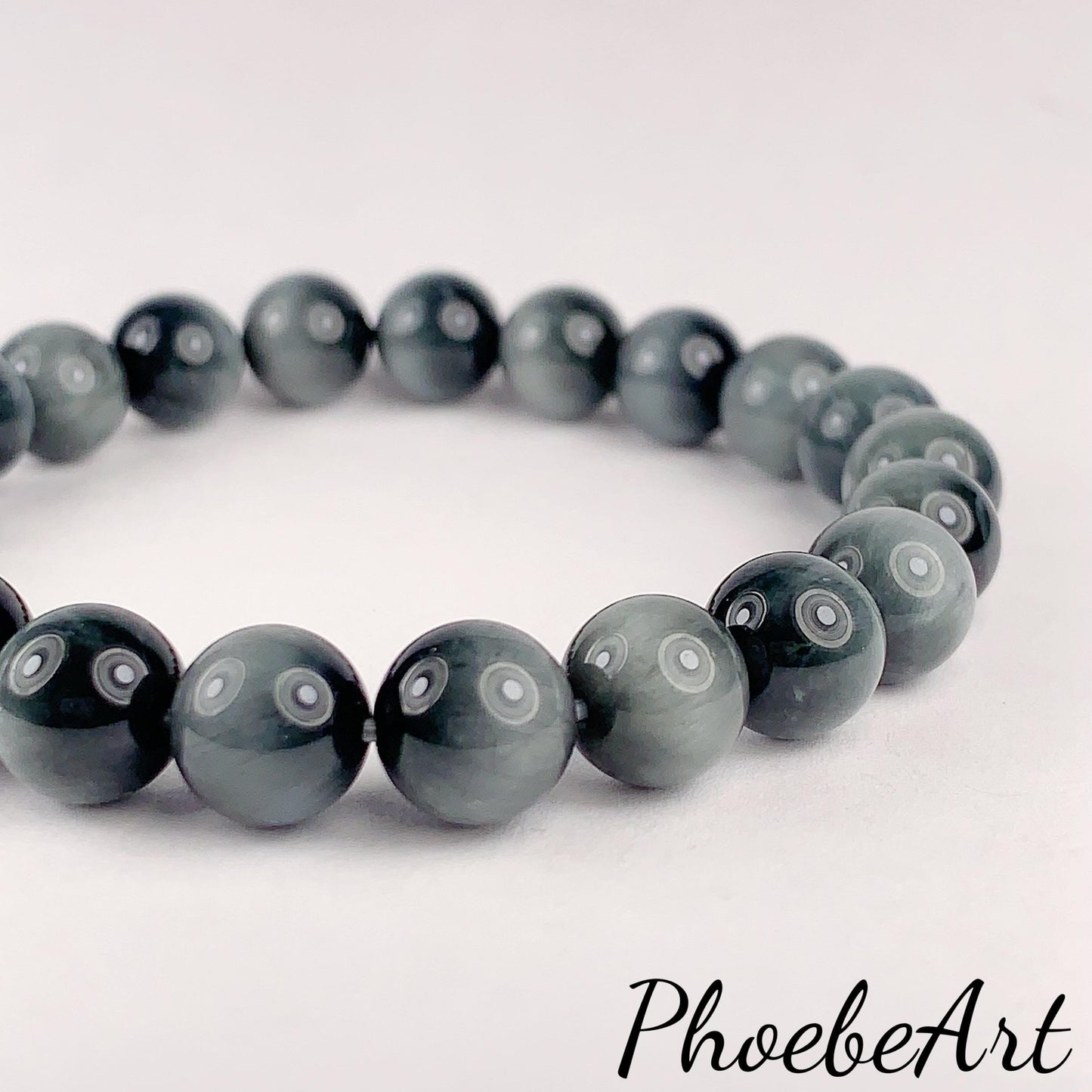 Natural Gray Hawk Eye Bracelet: AAA Gemstone, 8mm Round Beads