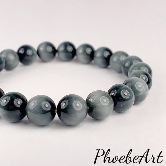 Natural Gray Hawk Eye Bracelet: AAA Gemstone, 8mm Round Beads