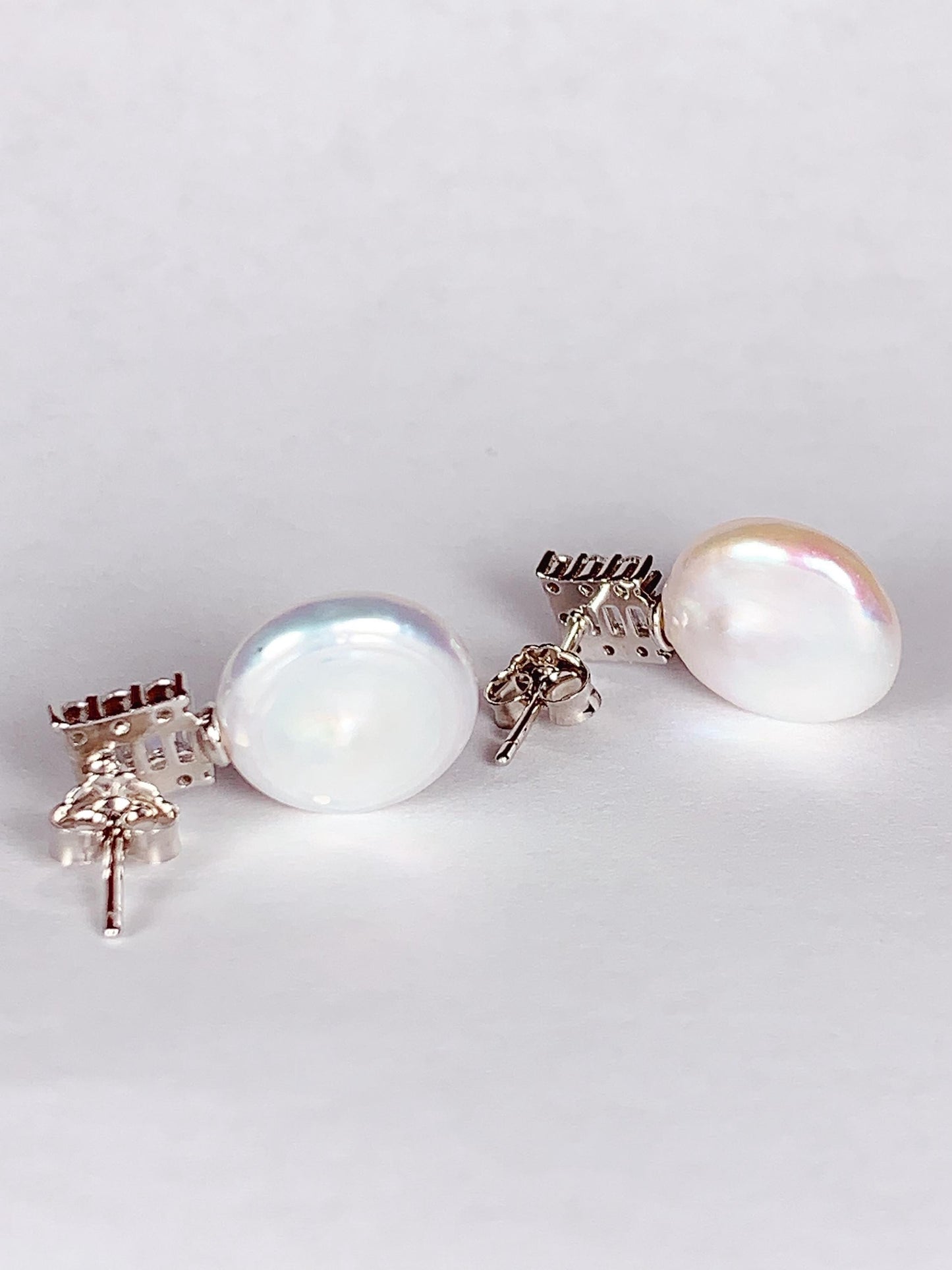 12mm Natural Freshwater pearls 18k Gold Plated S 925 Sterling Silver Earrings ear stud
