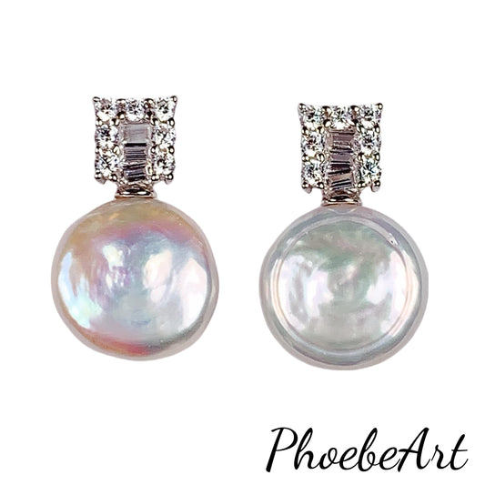 12mm Natural Freshwater pearls 18k Gold Plated S 925 Sterling Silver Earrings ear stud