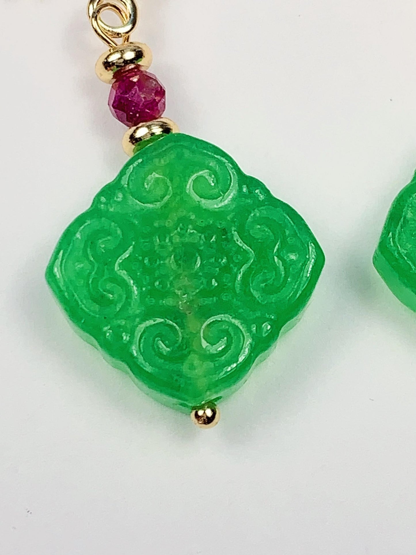 Green Jade & Ruby 14K Gold Filled Earrings