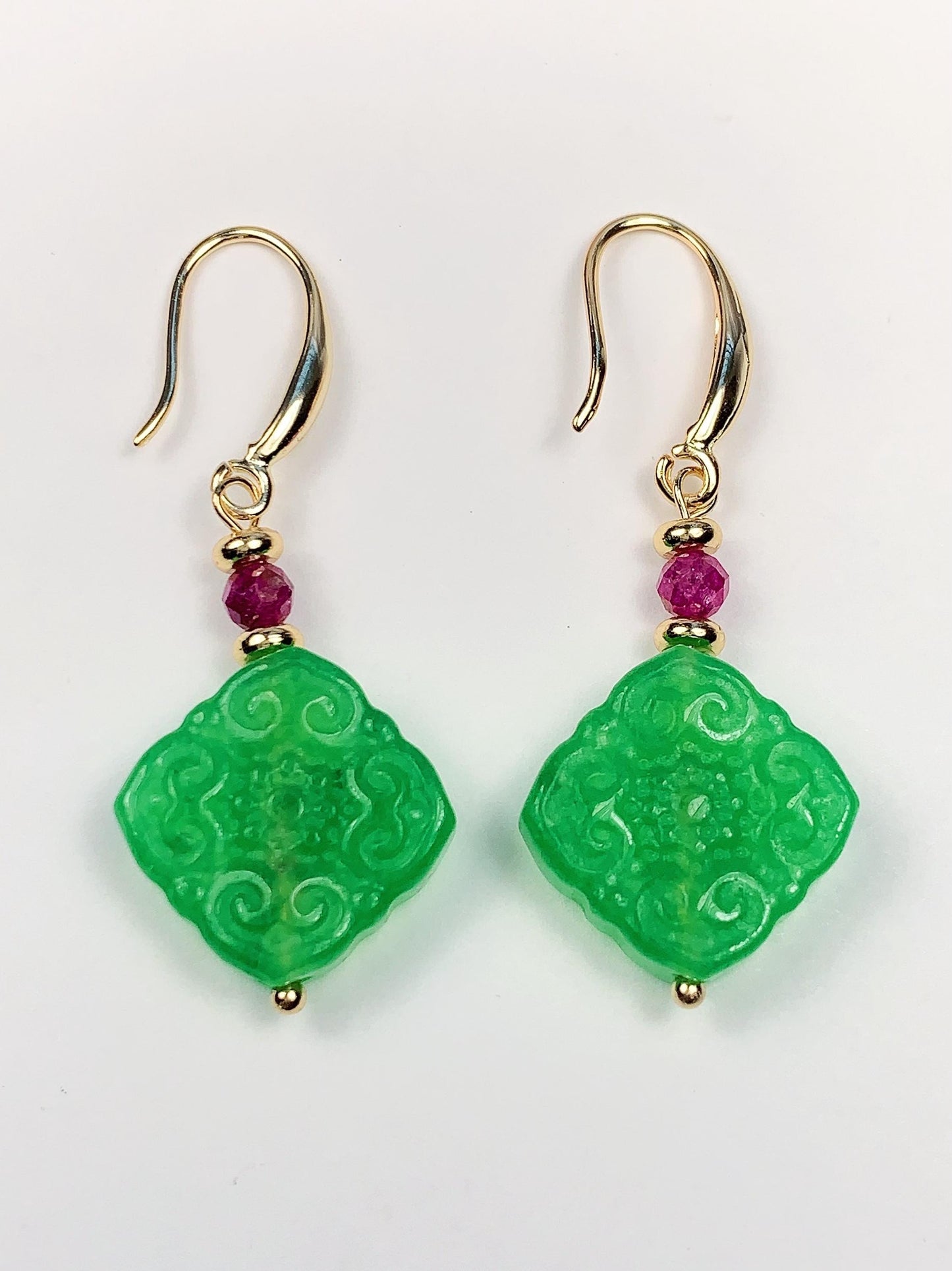 Green Jade & Ruby 14K Gold Filled Earrings