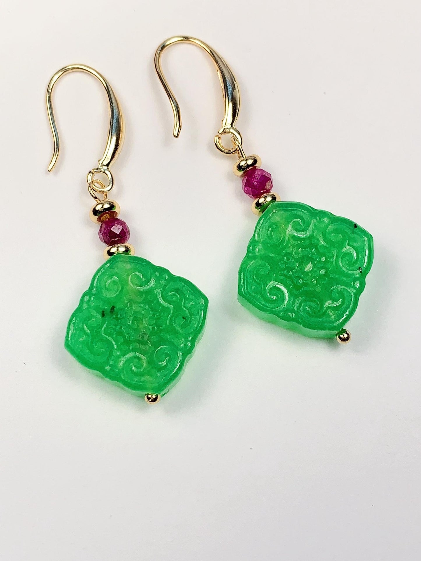 Green Jade & Ruby 14K Gold Filled Earrings